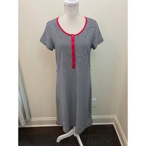 Lands' End Black White Striped Short Sleeve Dress Size Medium